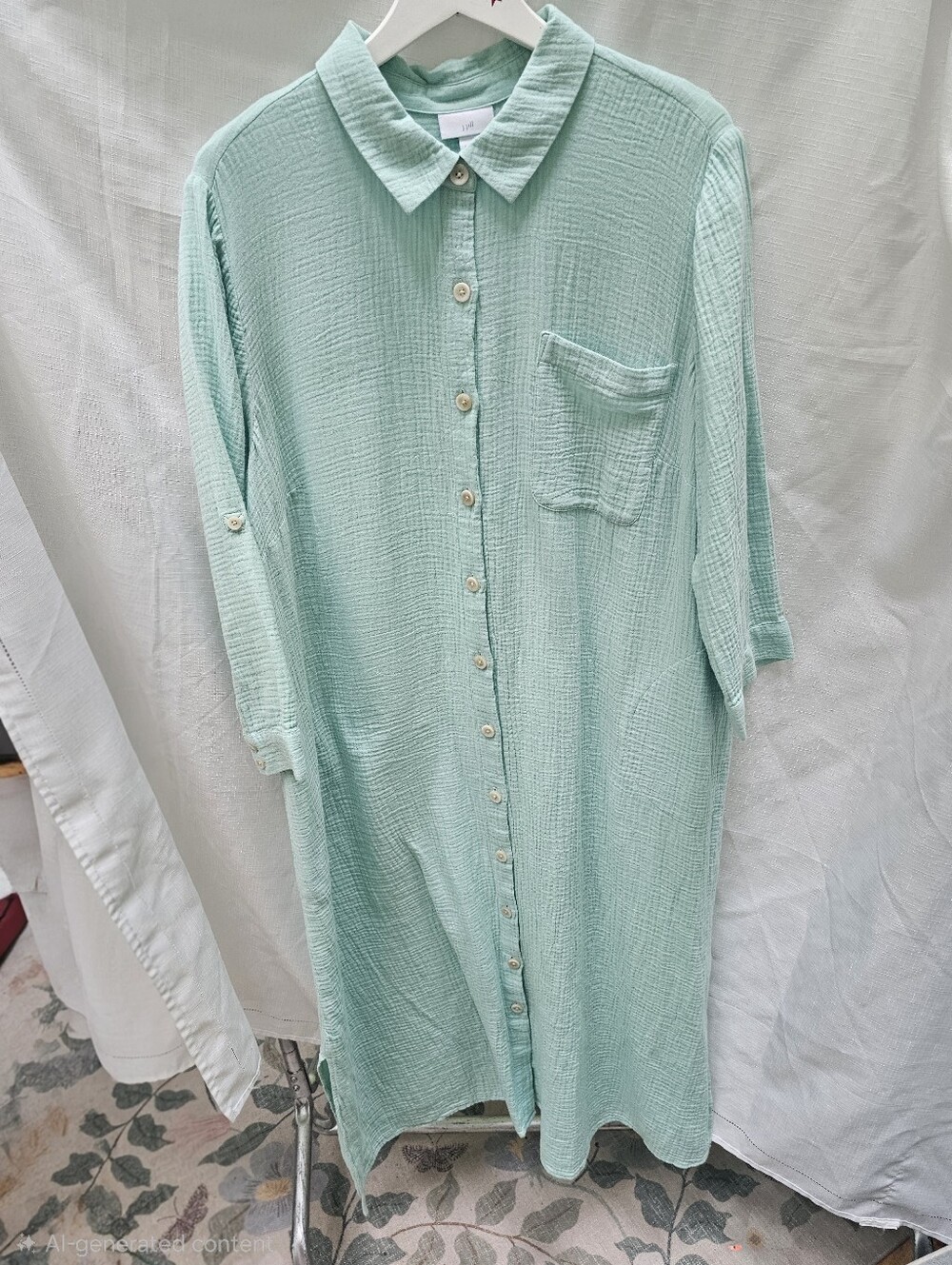 NWOT J. Jill Mint Green 100% Cotton Gauze Shirt Dress Duster XL